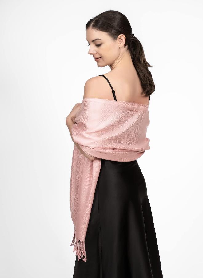 Achillea Achillea Large Soft Silky Pashmina Shawl Wrap Scarf in Solid Colors (Baby Pink 2)  - Image 4