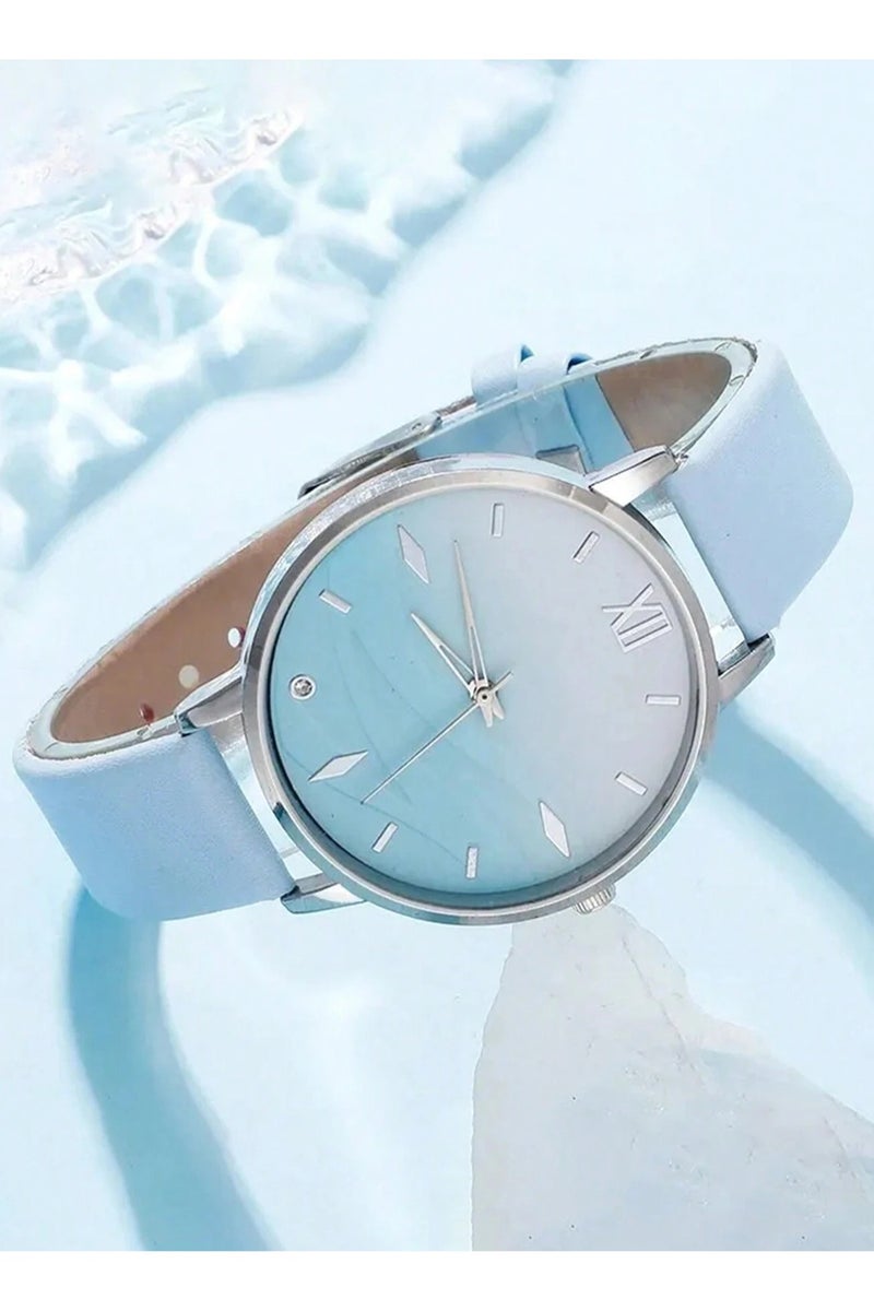 Elegant Women's Accessory Set – 5 Pieces Including a Silver Watch, Bracelet, Necklace, Earrings, and Ring – Adorned with Blue Gemstones and Delicate Heart Designs – Rust-Resistant – Ideal Gift for Loved Ones, Graduation, Birthdays, and All Special Occasions – Box Not Included. - Image 3