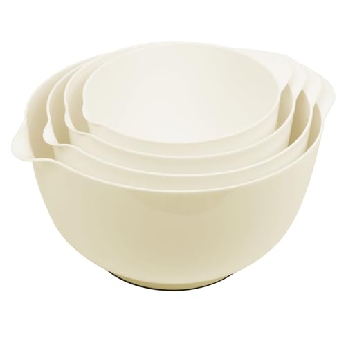 BoxedHome 4 Quart Large Plastic Mixing Bowls, Microwave Safe Mixing Bowl Set with Pour Spout, Nesting Bowls for Space Saving Storage(Beige) - Image 1