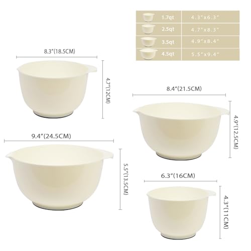 BoxedHome 4 Quart Large Plastic Mixing Bowls, Microwave Safe Mixing Bowl Set with Pour Spout, Nesting Bowls for Space Saving Storage(Beige) - Image 3