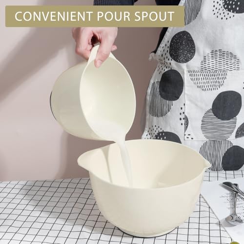 BoxedHome 4 Quart Large Plastic Mixing Bowls, Microwave Safe Mixing Bowl Set with Pour Spout, Nesting Bowls for Space Saving Storage(Beige) - Image 5
