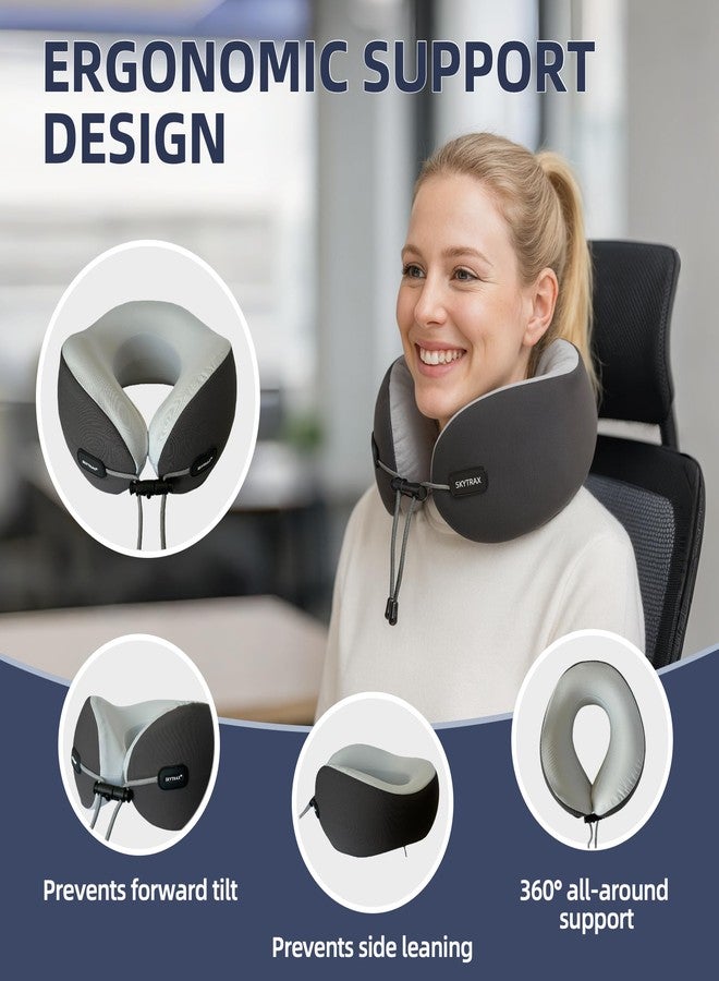 SKYTRAX COMF Premium Travel Neck Pillow Cooling Ice Silk Memory Foam Cervical Pillow for Airplane & Long Flights, Ergonomic Neck Support for Sleeping & Pain Relief, Washable Cover, Compact Carry Case - Image 2