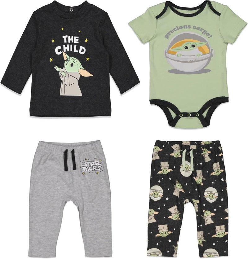 Starwars The Child Baby Mix N' Match Short Sleeve Bodysuit Graphic T-Shirt and Pants 4 Piece Layette Set Newborn to Infant - Image 1