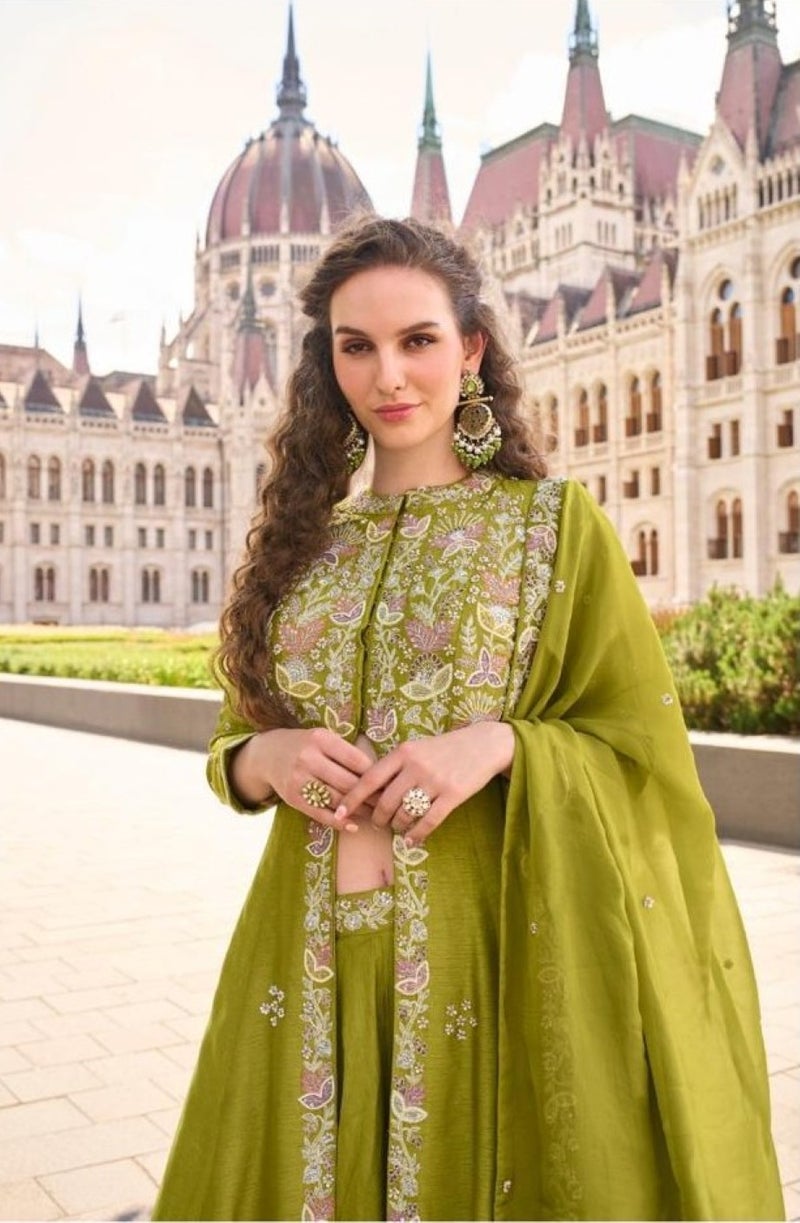 ANAITA Mehendi Silk Free Size Stitched Suit with Embroidery Work - Image 2