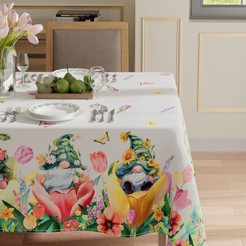 XCHI Tulips Gnomes Flowers Spring Tablecloth Rectangle Summer Table Cloth Washable Table Covers for Indoor Dining Home Party Decorations 60x84 Inch - Image 2