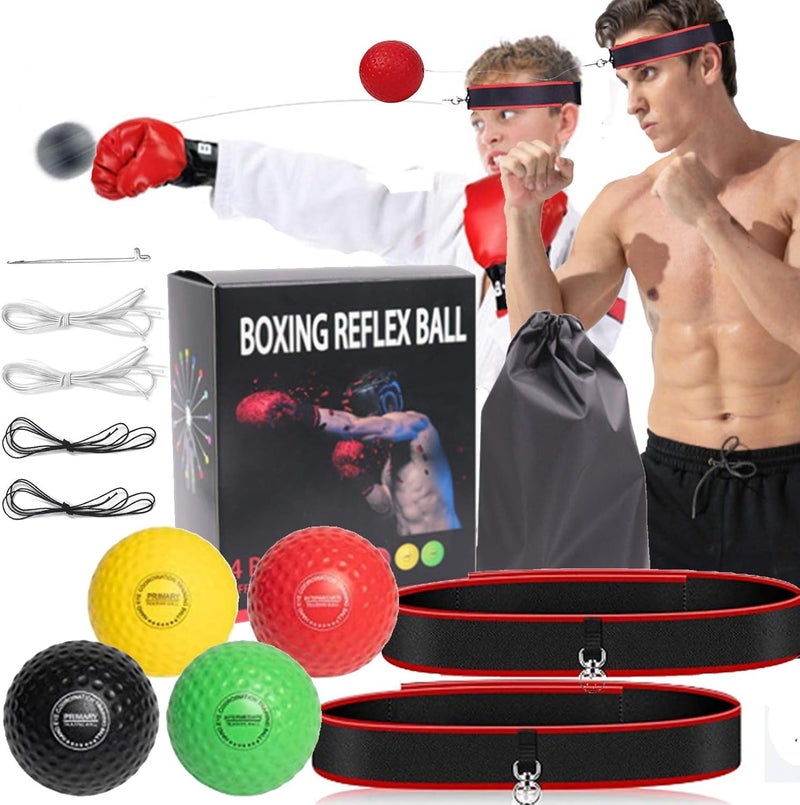 KT-GARY Boxing Reflex Ball for Kids and Adults,4 Levels Boxing Ball with 2 Adjustable Headbands,Boxing Equipment Punching Ball Great for Hand Eye Coordination Punching Speed and Fight Reaction - Image 1