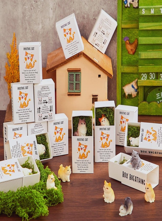 Cinnvoice 12 Sets Positive Cat Gifts Mini Resin Figurines with Boxes Cat Lover Gifts for Women Coworker Employee Staff Friends Office Appreciation Decor Cute Miniature Ornaments - Image 3