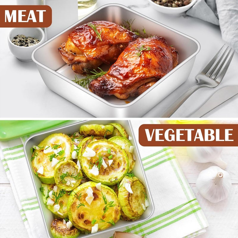 E-far 6x6 Inch Square Cake Pan, Stainless Steel Small Baking Pan for Lasagna Brownies Casseroles, Silver Square Bakeware for Oven Cooking, Non-Toxic & Rust Free, Dishwasher Safe, 2 Inch deep - Image 5