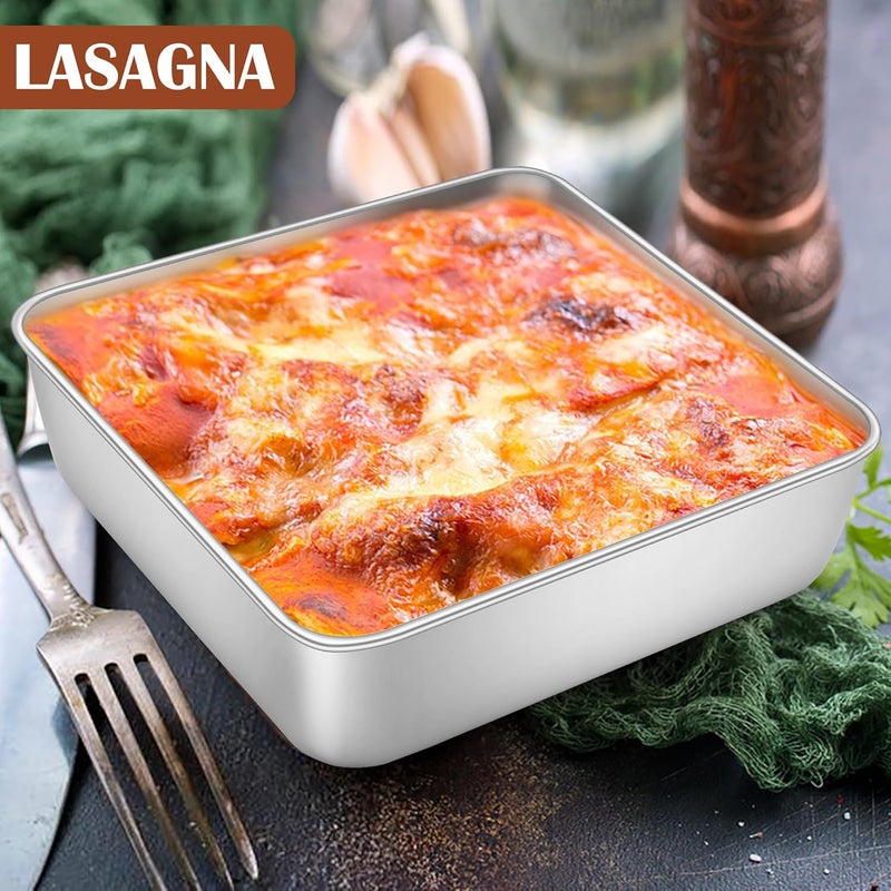 E-far 6x6 Inch Square Cake Pan, Stainless Steel Small Baking Pan for Lasagna Brownies Casseroles, Silver Square Bakeware for Oven Cooking, Non-Toxic & Rust Free, Dishwasher Safe, 2 Inch deep - Image 3