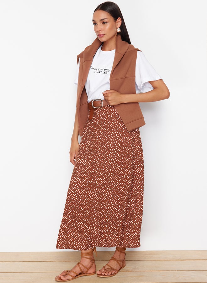 trendyol Brown Polka Dot Patterned Woven Skirt TCTSS22EE0006 - Image 2