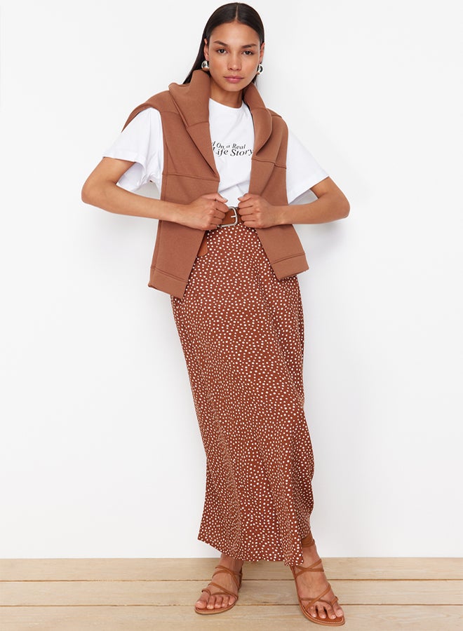 trendyol Brown Polka Dot Patterned Woven Skirt TCTSS22EE0006 - Image 3