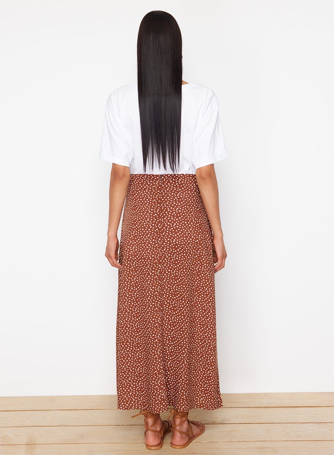 trendyol Brown Polka Dot Patterned Woven Skirt TCTSS22EE0006 - Image 5