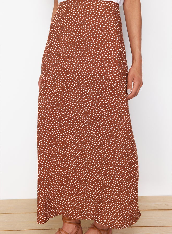 trendyol Brown Polka Dot Patterned Woven Skirt TCTSS22EE0006 - Image 4