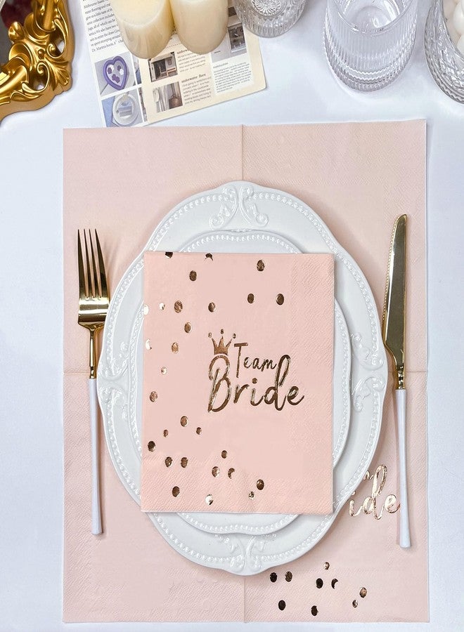 مجموعة مناديل حفلات فريق العروس من WRAPAHOLIC، 25 قطعة - منديل ورقي للاستخدام مرة واحدة، طبقتان، لون ذهبي وردي، مثالي لحفلات الخطوبة والزفاف - 6.5 × 6.5 بوصة - Image 3