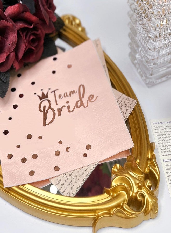 مجموعة مناديل حفلات فريق العروس من WRAPAHOLIC، 25 قطعة - منديل ورقي للاستخدام مرة واحدة، طبقتان، لون ذهبي وردي، مثالي لحفلات الخطوبة والزفاف - 6.5 × 6.5 بوصة - Image 4