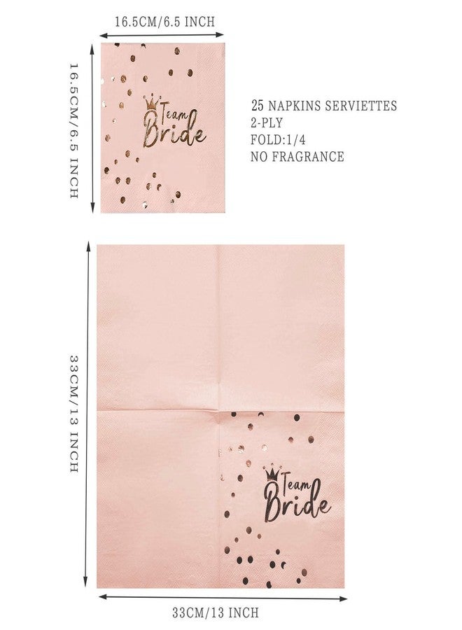 مجموعة مناديل حفلات فريق العروس من WRAPAHOLIC، 25 قطعة - منديل ورقي للاستخدام مرة واحدة، طبقتان، لون ذهبي وردي، مثالي لحفلات الخطوبة والزفاف - 6.5 × 6.5 بوصة - Image 2