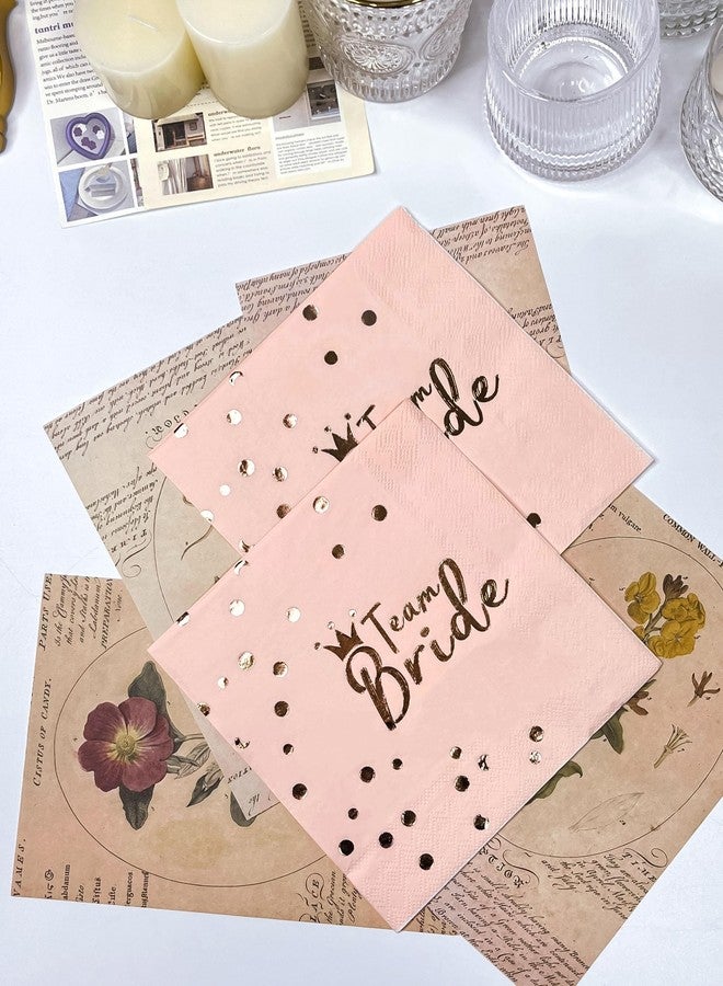 مجموعة مناديل حفلات فريق العروس من WRAPAHOLIC، 25 قطعة - منديل ورقي للاستخدام مرة واحدة، طبقتان، لون ذهبي وردي، مثالي لحفلات الخطوبة والزفاف - 6.5 × 6.5 بوصة - Image 5