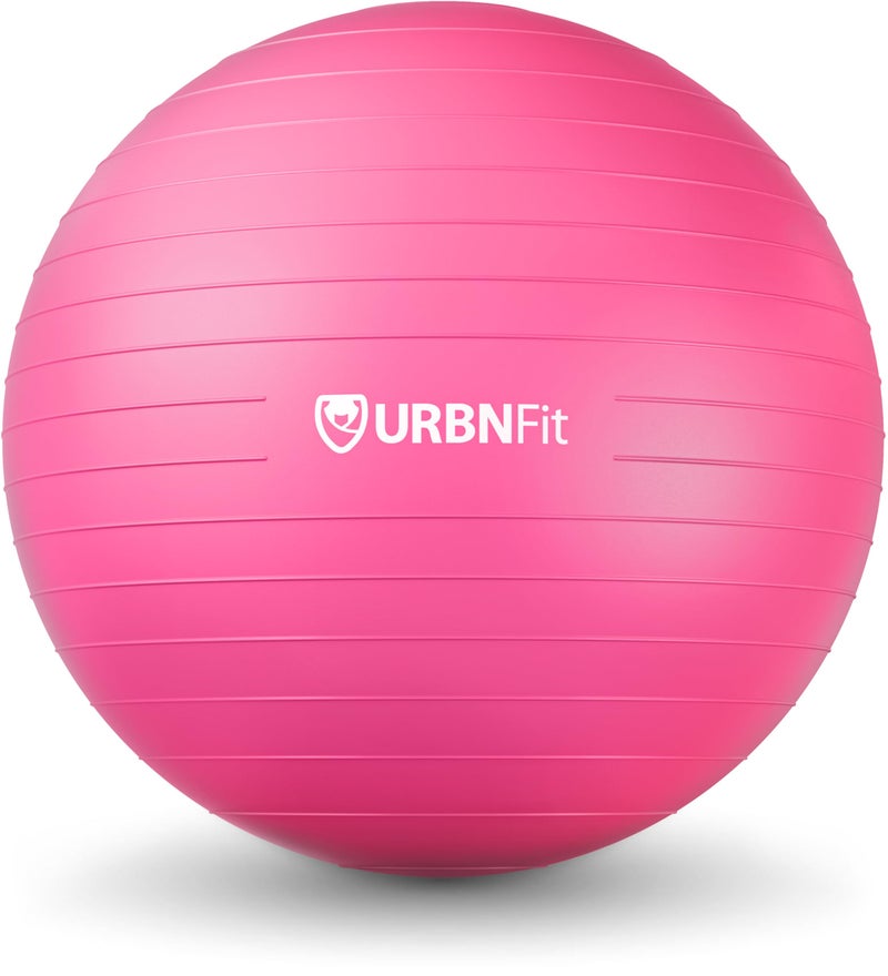 URBNFit كرة تمارين URBNFit - كرة يوغا بأحجام متعددة لليوغا، بيلاتس، الحمل، والثبات - كرة توازن سويسرية مضادة للانفجار مع مضخة سريعة - كرسي كرة مكتبي للمنزل والصالة الرياضية - 22 بوصة - وردي - Image 1