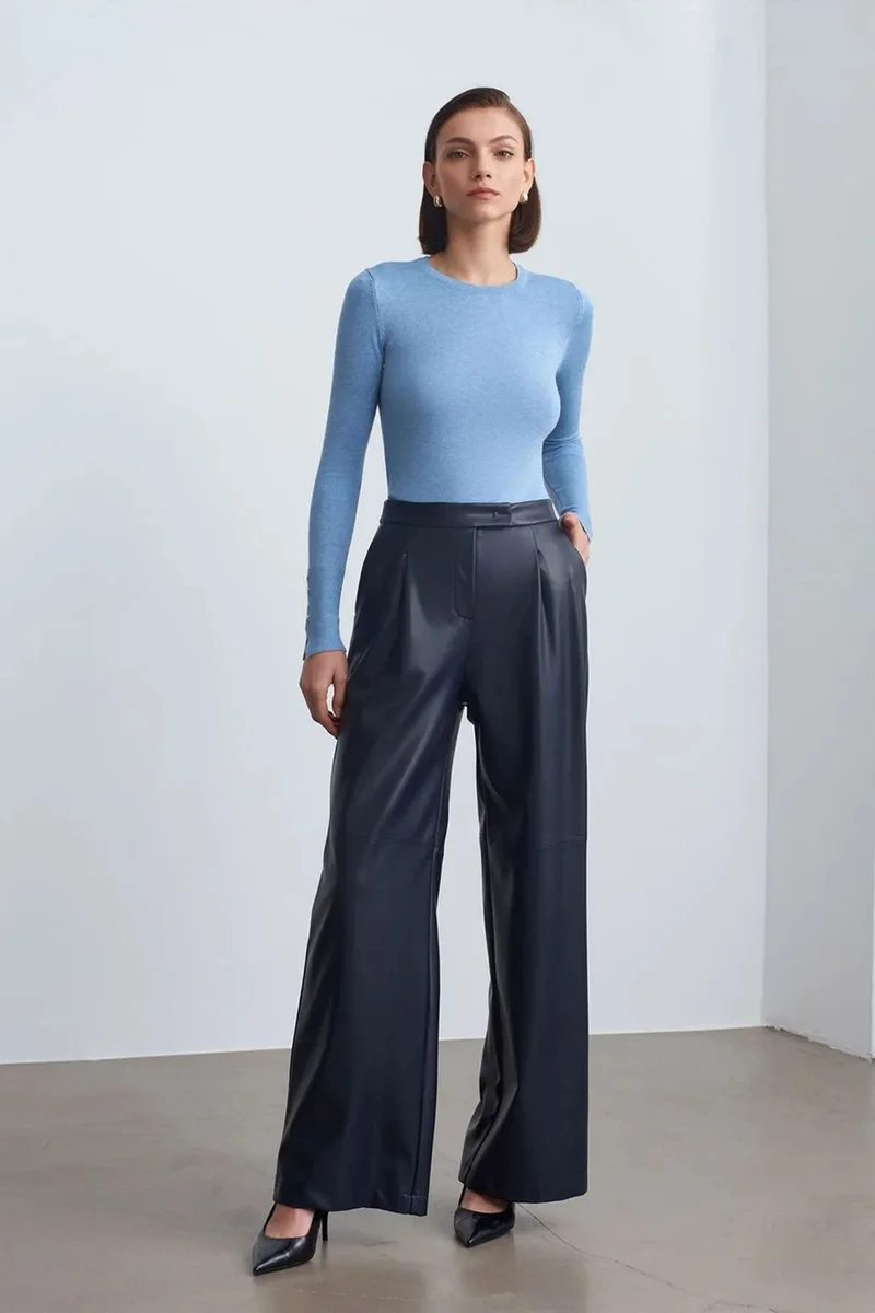 DILVIN High-Waist Wide-Leg Faux Leather Trousers