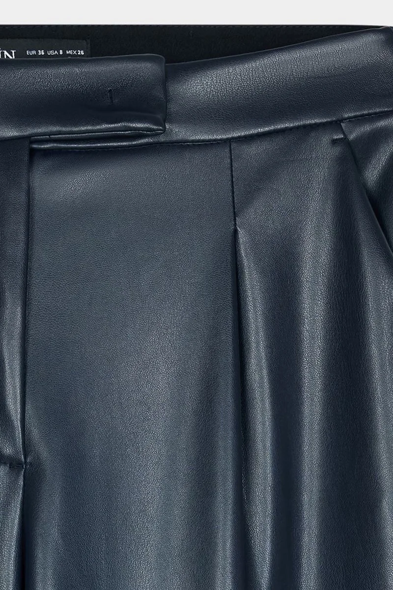 Dilvin Navy Blue DILVIN High-Waist Wide-Leg Faux Leather Trousers for Women | Best Price UAE