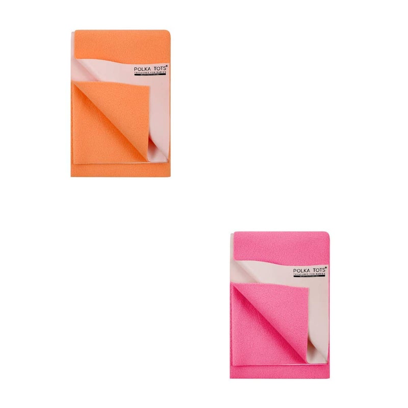 POLKA TOTS Waterproof & Reusable Baby Bed Protector Absorbent Mat Dry Sheet for New Born Infants, Pack of 2 (Pink & Peach, 140 X 200 CM, XL) - Image 1