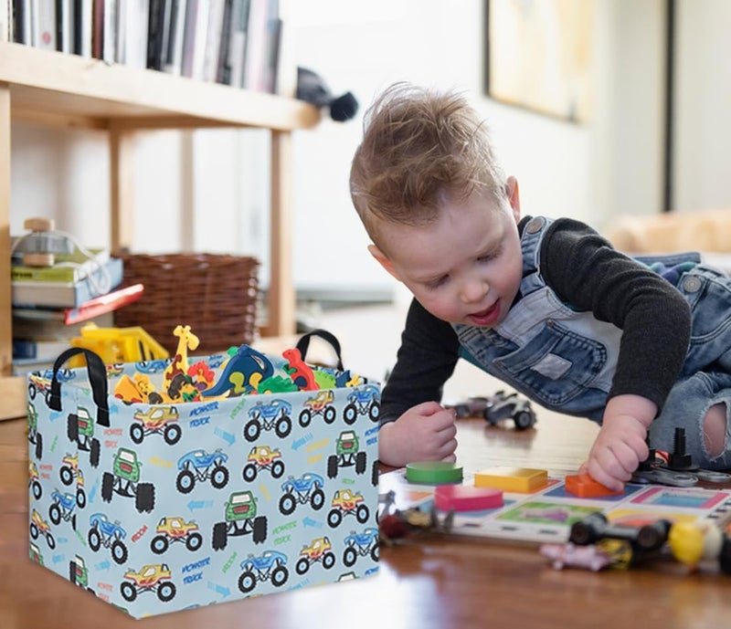 DDBASKET Rectangular Monster Truck Baskets Kids Gift Bins Empty Baby Basket for Boys Toy Storage Basket Organizer Bin Box Room Decor for Home(Monster Truck) - Image 2