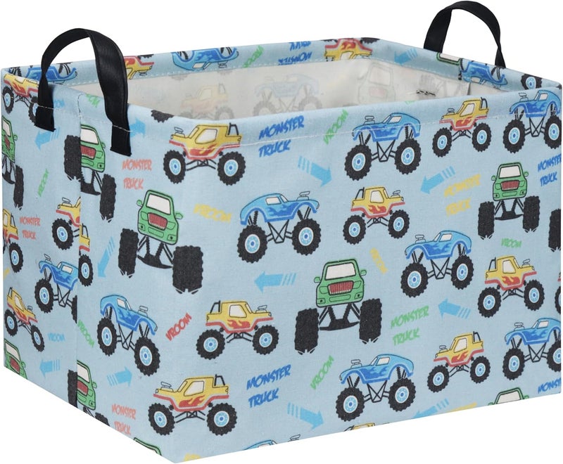 DDBASKET Rectangular Monster Truck Baskets Kids Gift Bins Empty Baby Basket for Boys Toy Storage Basket Organizer Bin Box Room Decor for Home(Monster Truck) - Image 1