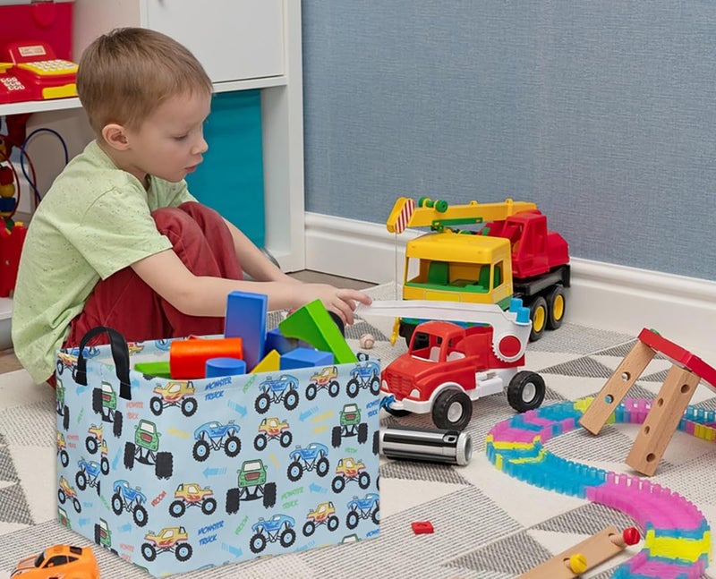DDBASKET Rectangular Monster Truck Baskets Kids Gift Bins Empty Baby Basket for Boys Toy Storage Basket Organizer Bin Box Room Decor for Home(Monster Truck) - Image 4