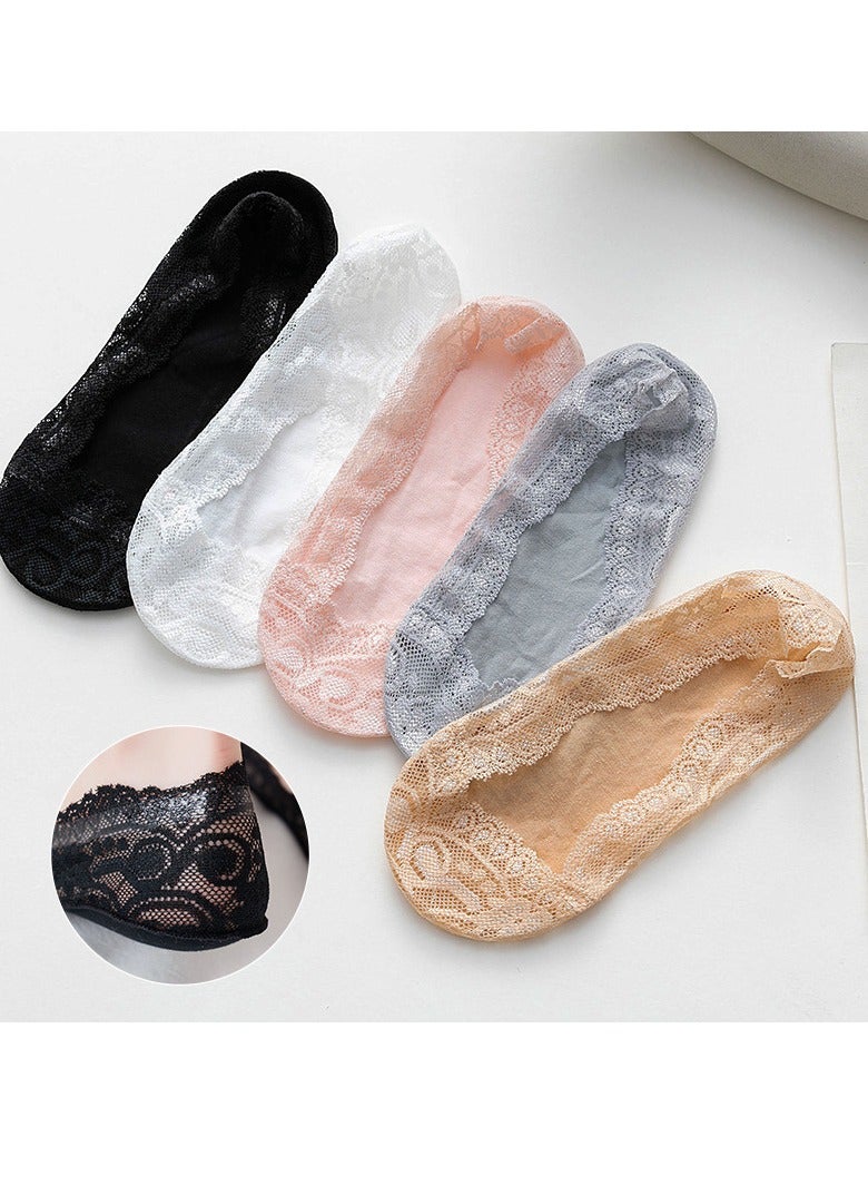 5 Pairs Womens Lace No Show Socks Casual Non-Slip Low Cut Invisible Socks Liner Boat Socks - Image 3