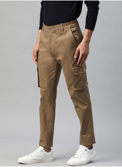 Hubberholme Men's Khaki 100% Cotton Solid Full Length Cargo Regular Fit Trouser  - Image 2