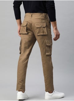 Hubberholme Men's Khaki 100% Cotton Solid Full Length Cargo Regular Fit Trouser  - Image 3