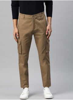 Hubberholme Men's Khaki 100% Cotton Solid Full Length Cargo Regular Fit Trouser  - Image 5