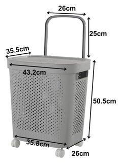 Cady One Lightweight Portable Plastic Laundry Storage Basket Spacious Durable Breathable with Lid and Handles - Perfect for Home Laundry, Clothes Storage and Bathroom Organization Use  - Image 2