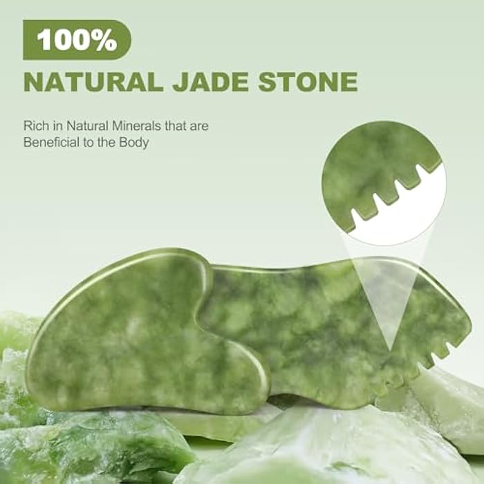 airogym 2PCS Jade Stone Gua Sha Set Face Massager Jade Facial Tools Body Lymphatic Drainage Massager, Guasha Face Sculpting Tool Skin Care Set Gifts for Women Gua Sha Sculpting for Tighten Skin - Image 4