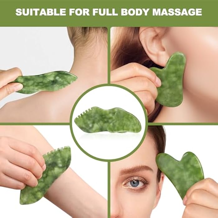 airogym 2PCS Jade Stone Gua Sha Set Face Massager Jade Facial Tools Body Lymphatic Drainage Massager, Guasha Face Sculpting Tool Skin Care Set Gifts for Women Gua Sha Sculpting for Tighten Skin - Image 5