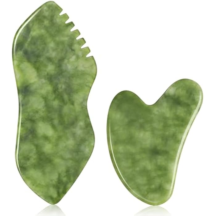 airogym 2PCS Jade Stone Gua Sha Set Face Massager Jade Facial Tools Body Lymphatic Drainage Massager, Guasha Face Sculpting Tool Skin Care Set Gifts for Women Gua Sha Sculpting for Tighten Skin - Image 1