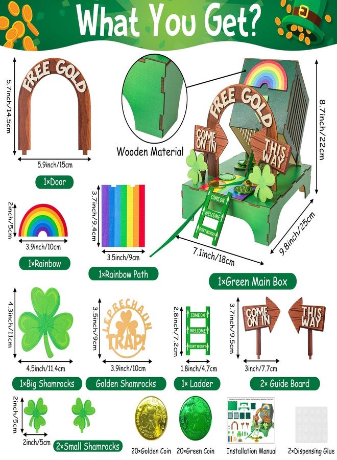 MALLMALL6 68Pcs St. Patrick's Day Decorations Leprechaun Trap Kit, Wood DIY Toys to Catch A Leprechaun Trap Festival Craft Decor for Kids School Classroom Irish Themed Activities Shamrock Party Gifts - Image 2