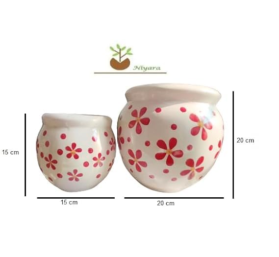 Niyara Multicolor Designer Handmade Handi Combo Ceramic planters Pot for Indoor Outdoor Home,Garden Office Decor Balcony Flower Size- 20 cm and 15 cm (Red Flower) - Image 4
