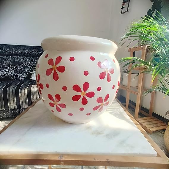 Niyara Multicolor Designer Handmade Handi Combo Ceramic planters Pot for Indoor Outdoor Home,Garden Office Decor Balcony Flower Size- 20 cm and 15 cm (Red Flower) - Image 3