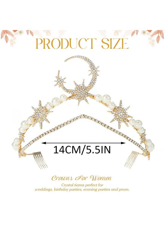 Yean Moon Star Wedding Headband Gold Rhinestone Pearl Headpiece Crystal Bridal Hair Accessories For Women And Girls - Image 3