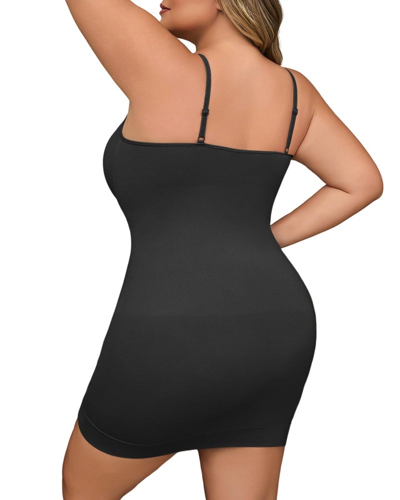 USEASY Shapewear Slip Dress for Women Under Dress Seamless Tummy Control Slip Dress Plus Size Smoothing Cami Dress Slips Black 1XL - Image 2