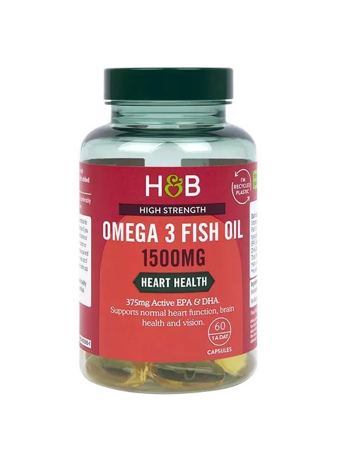 H&B H&B High Strength Omega 3 Fish Oil 1500mg Capsules For Healthy Heart, Brain & Vision, Pack of 60's 