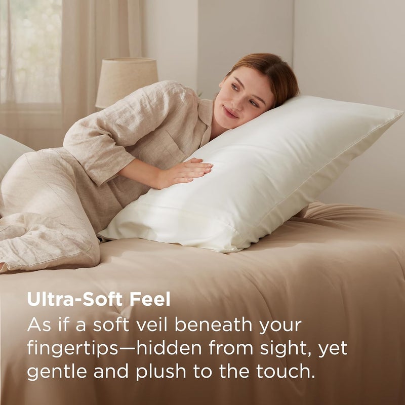 Bedsure Queen Pillow Cases Set of 2 - Ivory Brushed Microfiber Pillowcase 2 Pack, Super Soft Pillowcase, Cream Pillow Case Covers with Envelope Closure for Kids, Wrinkle, Fade Resistant, 20x30 Inches - Image 2
