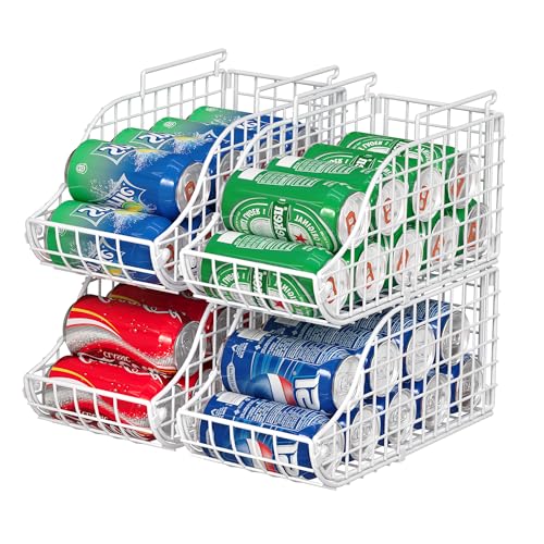 Sonyabecca Can Storage Organizer Pantry Stackable Kitchen Canned Food Holder With Handles Can Organizer For Pantry Countertop Cabinet Beverage Drink Pop Soda Can Dispenser Patent Pending White 4 Pack - Image 1
