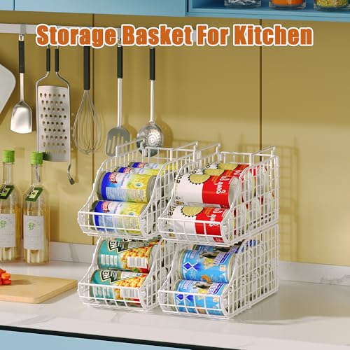 Sonyabecca Can Storage Organizer Pantry Stackable Kitchen Canned Food Holder With Handles Can Organizer For Pantry Countertop Cabinet Beverage Drink Pop Soda Can Dispenser Patent Pending White 4 Pack - Image 3