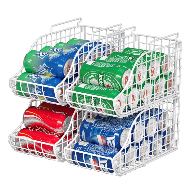 Sonyabecca Can Storage Organizer Pantry Stackable Kitchen Canned Food Holder With Handles Can Organizer For Pantry Countertop Cabinet Beverage Drink Pop Soda Can Dispenser Patent Pending White 4 Pack - Image 2