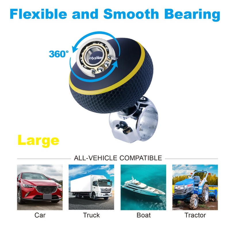 Hypersonic Large Steering Wheel Knob, Steering Wheel Spinner, Smooth and Durable Power Handle With Bearing Fits Cars, Trucks, Tractors, Boat, Mowers and Forklifts (Yellow) - Image 2