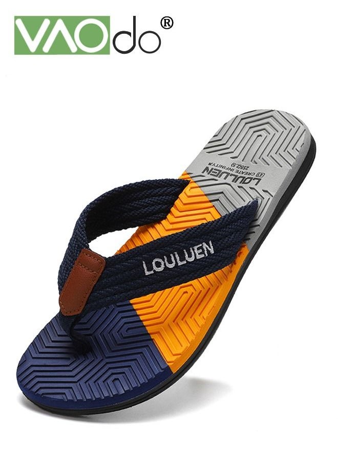 VAOdo Men's Slippers Stitching Color Foot Massage Non-slip Bottom Soft Rebound Flip Flops Suitable for Bathroom Beach Outdoor  - Image 1