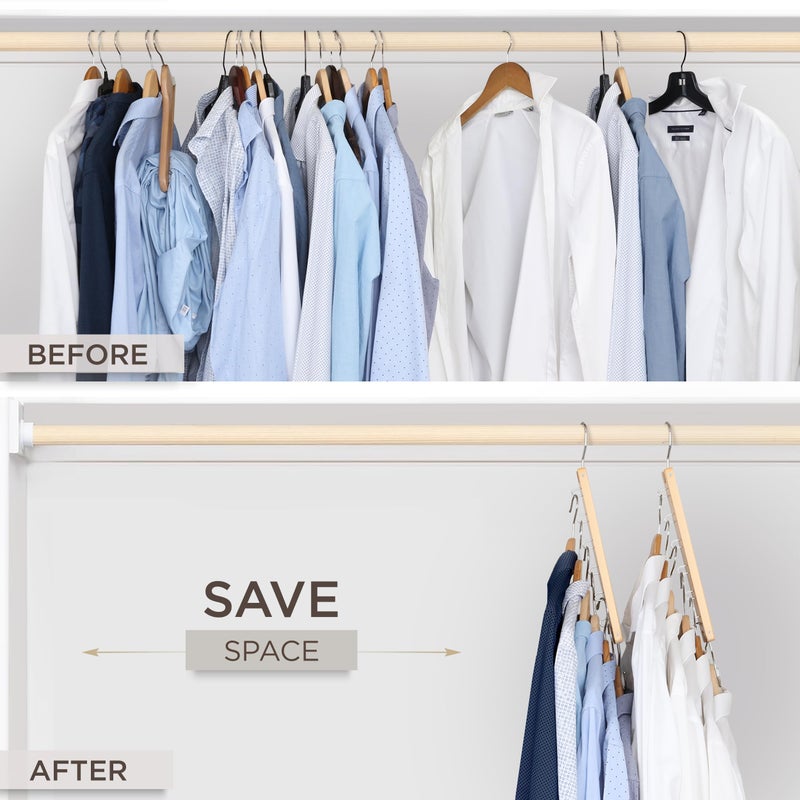 MORALVE Space Saving Hangers for Closet â€“ 4 Pack European Beechwood 6-Tier Shirt Organizer with 360Â° Swivel Hook â€“ Collapsible Clothes Hanger for Closet Organization (Hangers Not Included) - Image 3