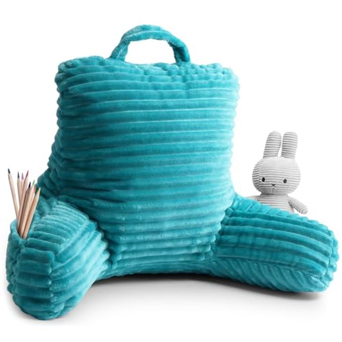 READING PILLOW FOR KIDS BACK PILLOW FOR SITTING IN BED PLUSH BED PILLOWS FOR SITTING UP IN BED TEAL KIDS READING PILLOW SHREDDED FOAM BED CHAIR PILLOW WITH ARMS AND POCKETS